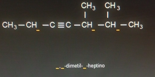 CH_3 frac 1/2, CH_3
CH_3-CH-Cequiv C-CH-CH-CH_3
_-dimetil-_ -heptino