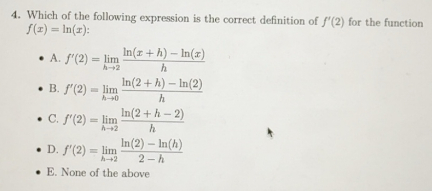 Solved: Which of the following expression is the correct definition of ...