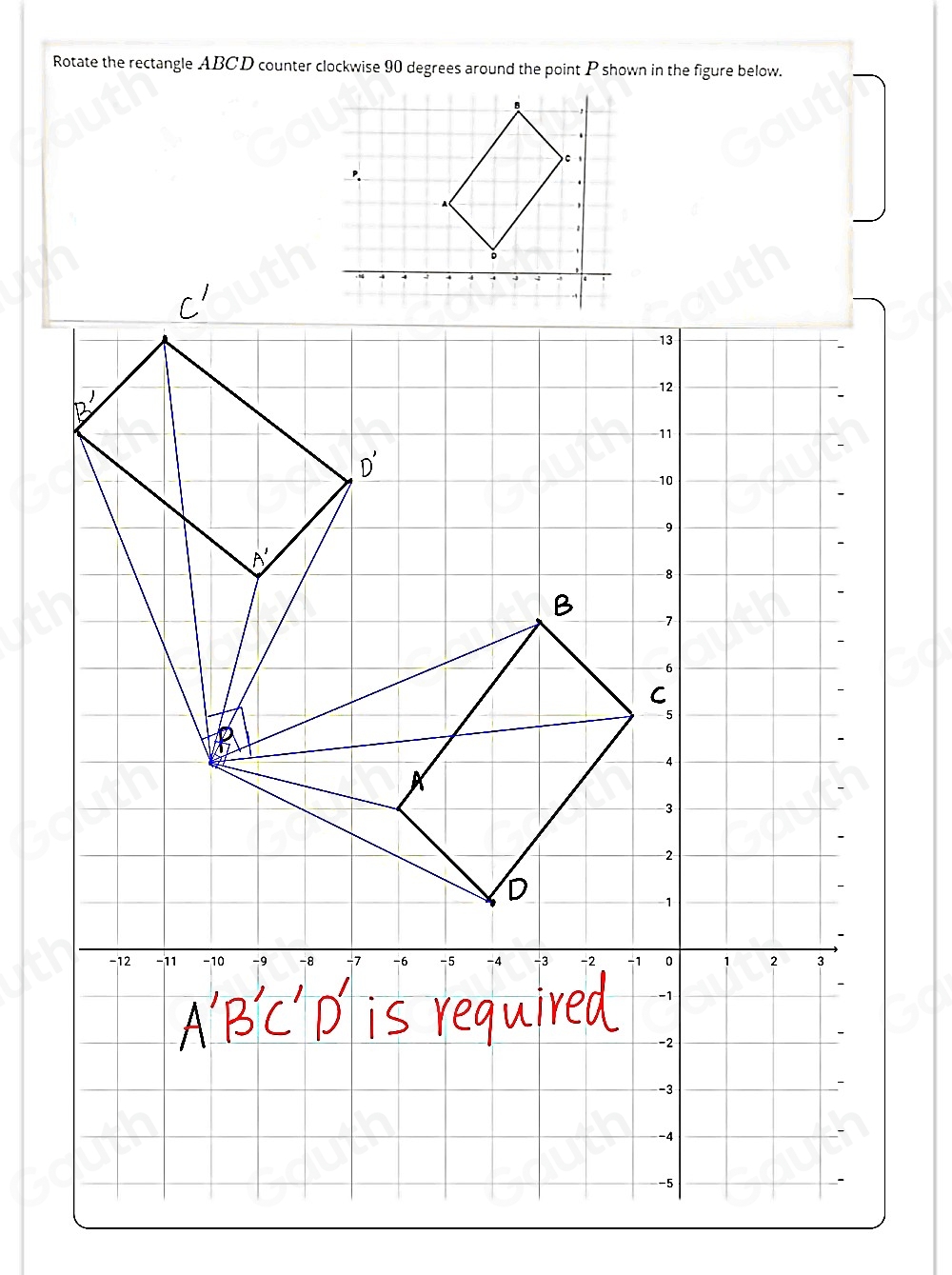 Solved: Rotate the rectangle ABCD counter clockwise 90 degrees around ...