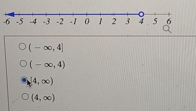 (-∈fty ,4]
(-∈fty ,4)
[4,∈fty )
(4,∈fty )