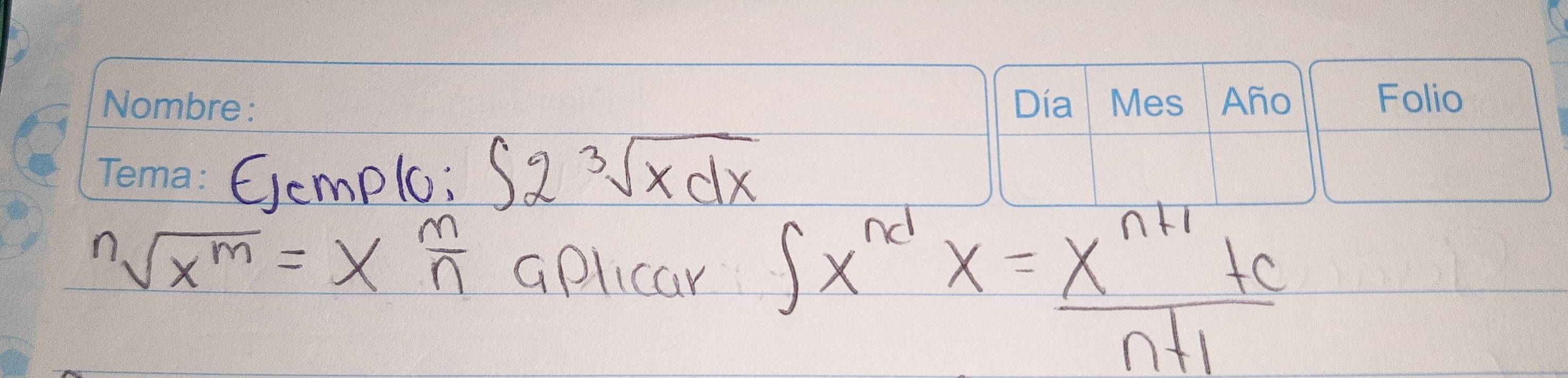 Eemplo; ∈t 2sqrt[3](xdx)
sqrt[n](x^m)=x^(frac m)n Gplicar ∈t x^(nd)x= (x^(n+1)+c)/n+1 