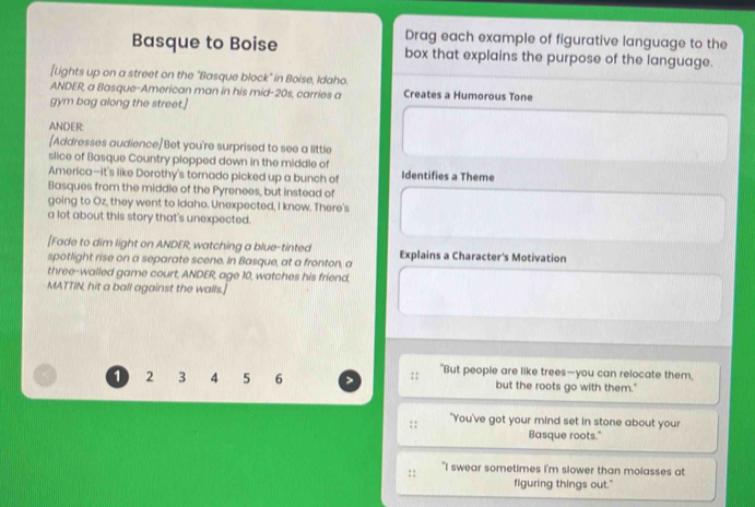 Drag each example of figurative language to the Basque to Boise box ...