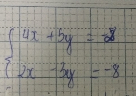 beginarrayl 4x+5y=28 2x-3y=-8endarray.