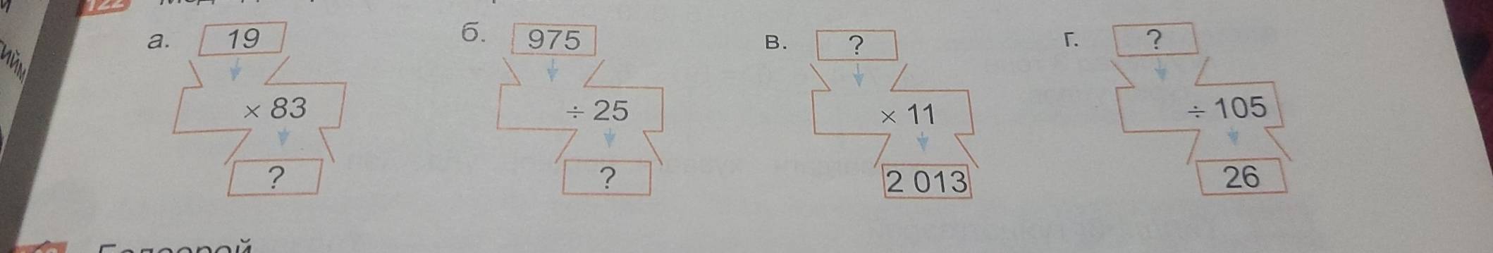 19 975 B. ? 「 ?
* 83
/ 25
* 11
/ 105
? 
? 2 013 26