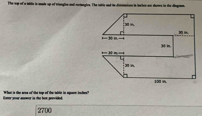 Solved: The top of a table is made up of triangles and rectangles. The ...