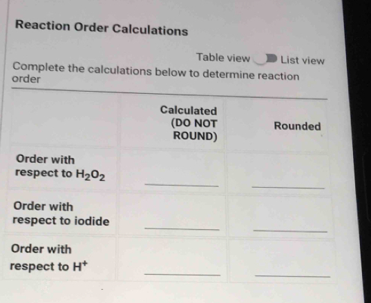 Reaction Order Calculations
r