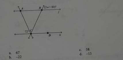 a. 67 c. 58
b. -22 d. -13