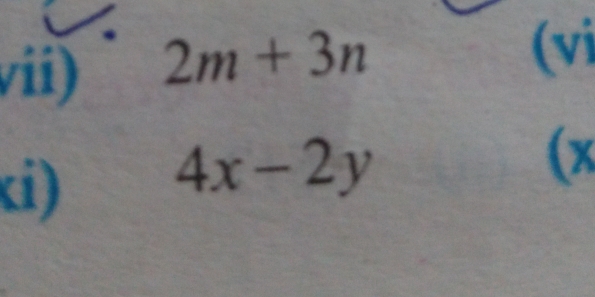 vii) 2m+3n (vi 
ki)
4x-2y
(x