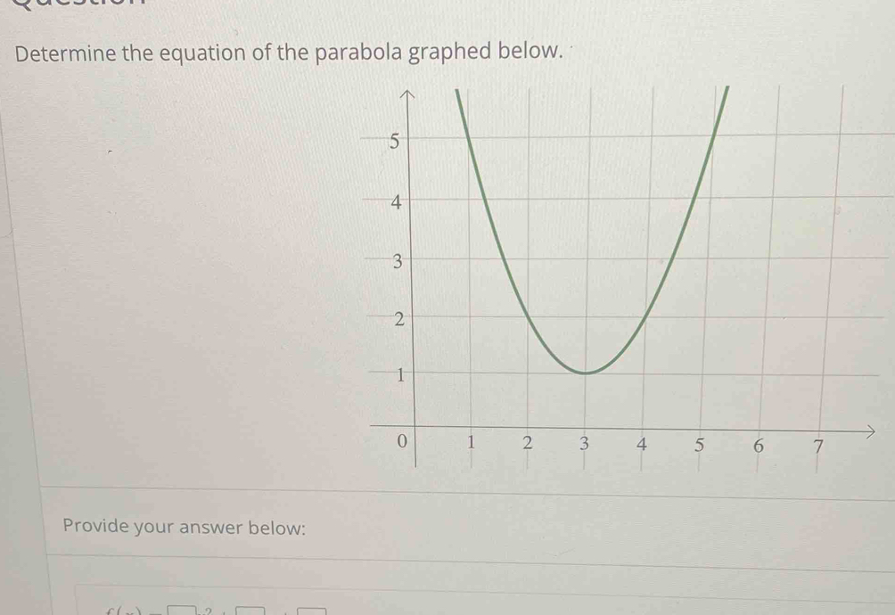 Determine the equation of the parabola graphed below. 
Provide your answer below: