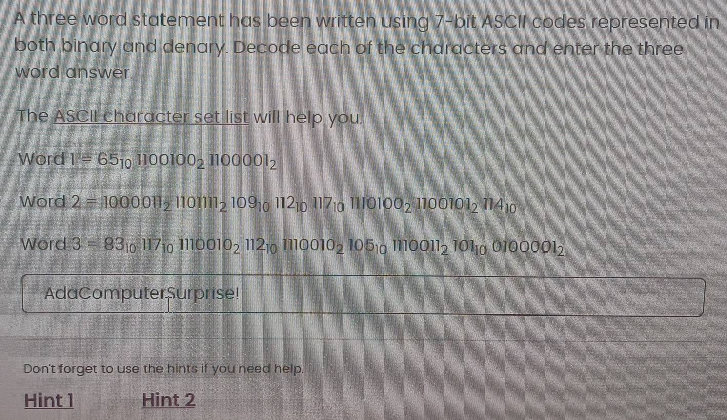 Solved: A three word statement has been written using 7 -bit ASCII ...