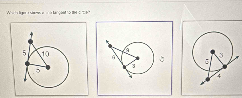 Which figure shows a line tangent to the circle?