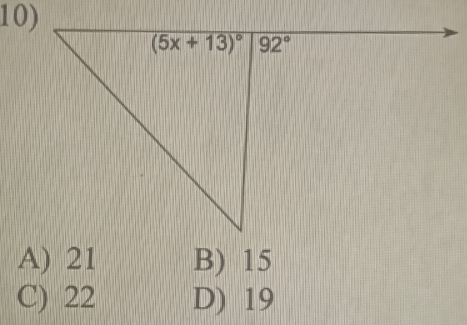 A) 21 B) 15
C) 22 D) 19