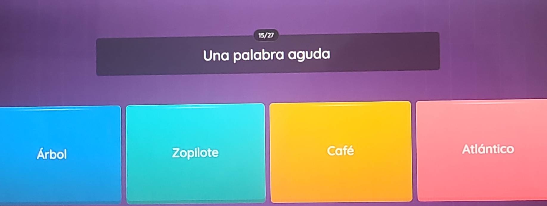 15/27
Una palabra aguda
Café
Árbol Zopilote Atlántico