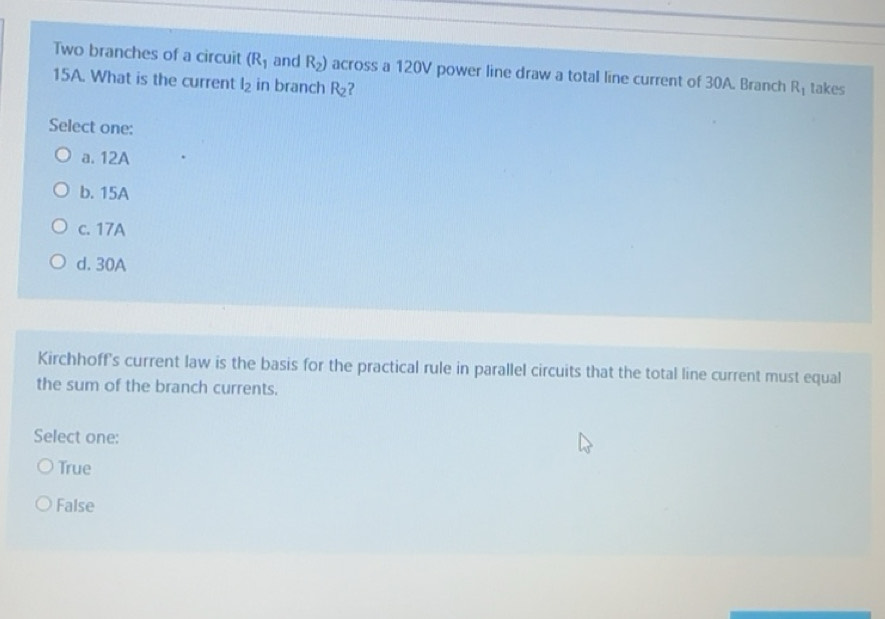 Solved: Two branches of a circuit (R_1 and R_2) across a 120V power ...
