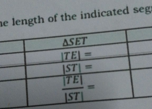 hngth of the indicated seg .