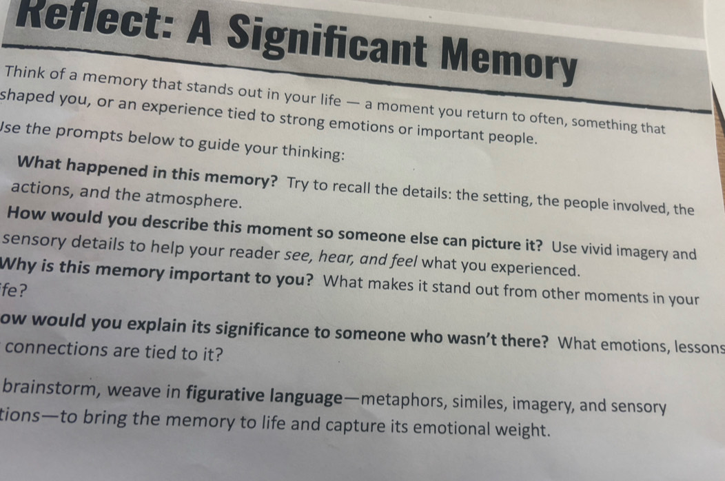 Solved: Reflect: A Significant Memory Think of a memory that stands out ...