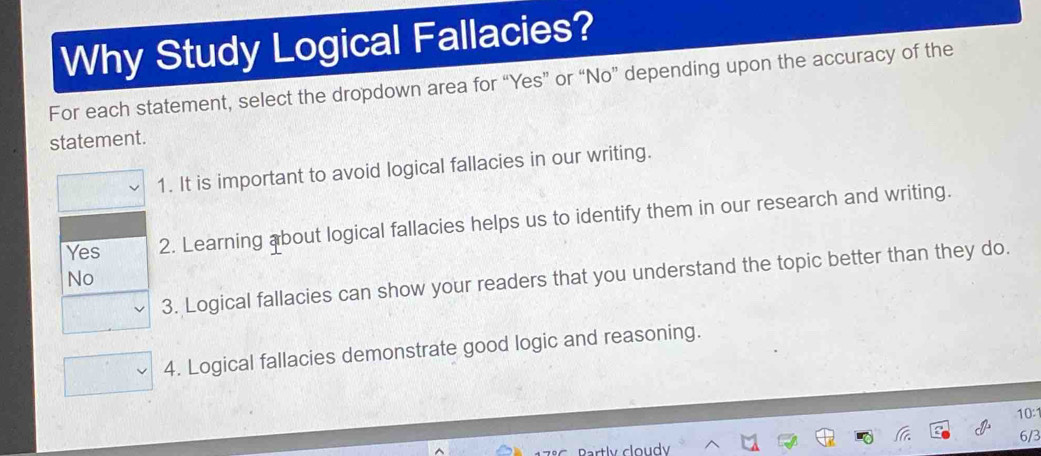 Solved: Why Study Logical Fallacies? For each statement, select the ...