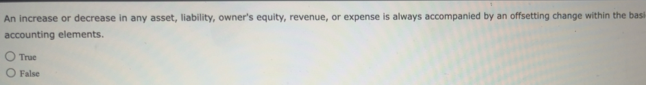 Solved: An increase or decrease in any asset, liability, owner's equity ...