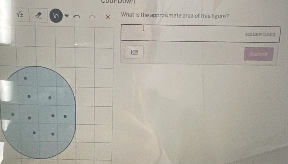 sqrt(_ 4) ln What is the approximate area of this figure? 
× 
square units 
lerit 
8