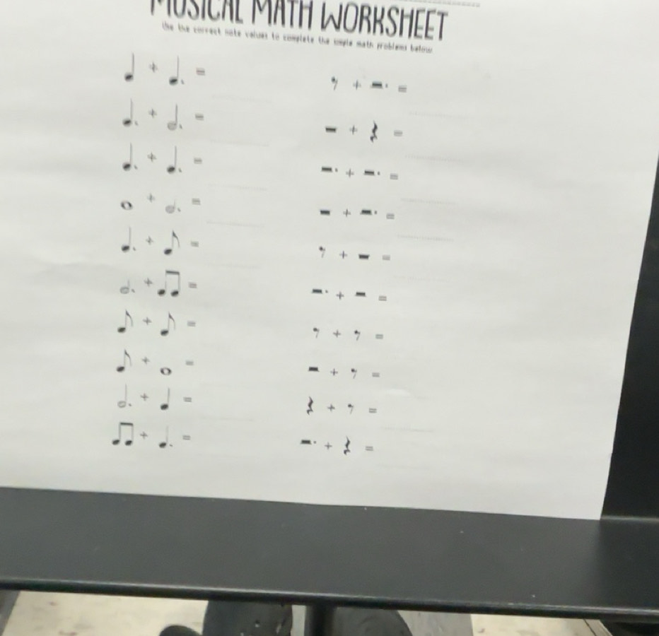 Solved: Musical MäTH WOrksHeeT the the correct note values to complete ...