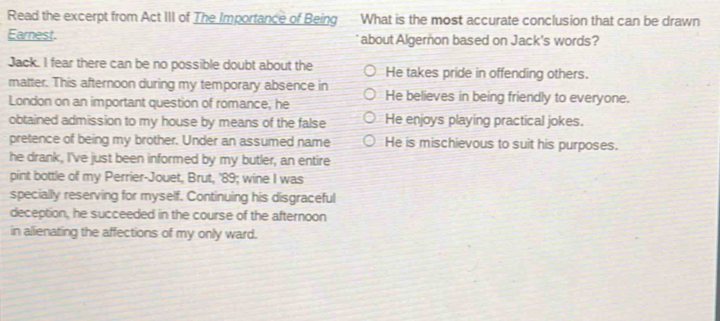 Solved: Read the excerpt from Act III of The Importance of Being What ...