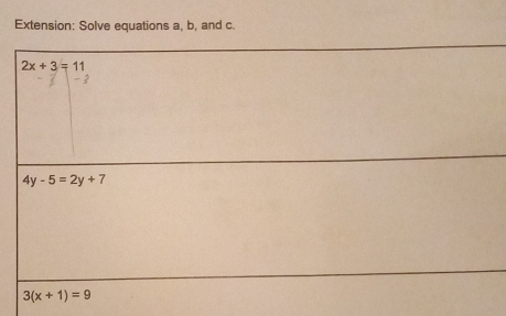 Extension: Solve equations a, b, and c.