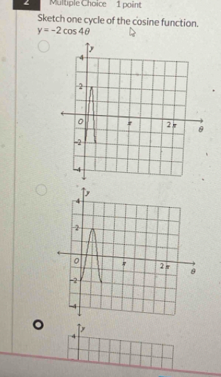 Sketch one cycle of the cosine function.
y=-2cos 4θ
4