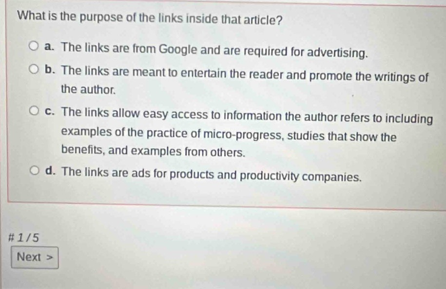 Solved: What is the purpose of the links inside that article? a. The ...