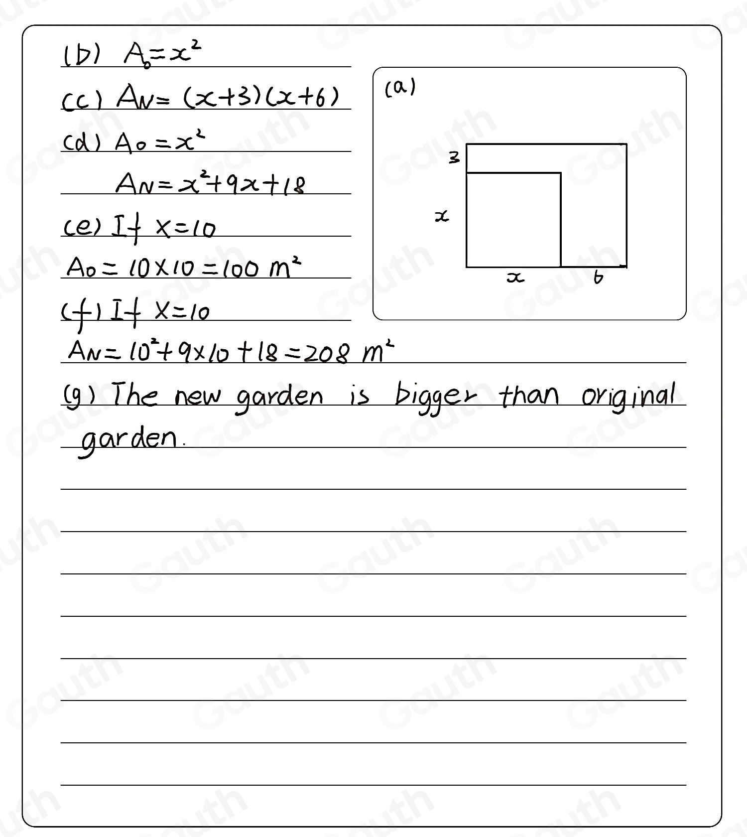 Solved: A square garden has side length x. One dimension is increased ...