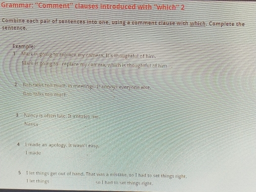 Solved: Grammar: “Comment”' clauses introduced with “which” 2 Combine ...