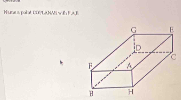 Name a point COPLANAR with F, A, E