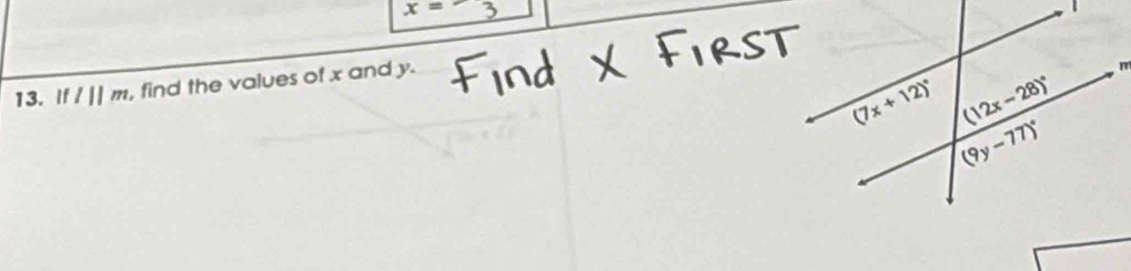 x=
13. Ifl||m. , find the values of x and y.