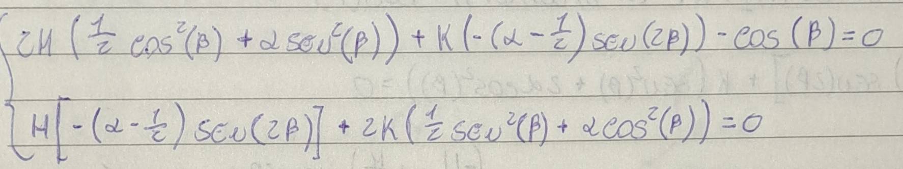 beginarrayr [li( 1/2 cos^2(θ )+2sin^2(θ ))+x(-(2- 1/2 )cos (θ ))-cos (θ )=0 H[-(x- 1/2 )sec (2θ )]+2x( 1/2 sec^2(θ )+2cos^2(θ ))=0endarray