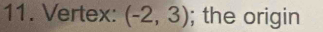 Vertex: (-2,3); the origin