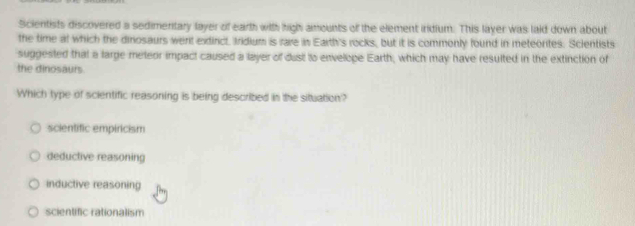Solved: Scientists discovered a sedimentary layer of earth with high ...