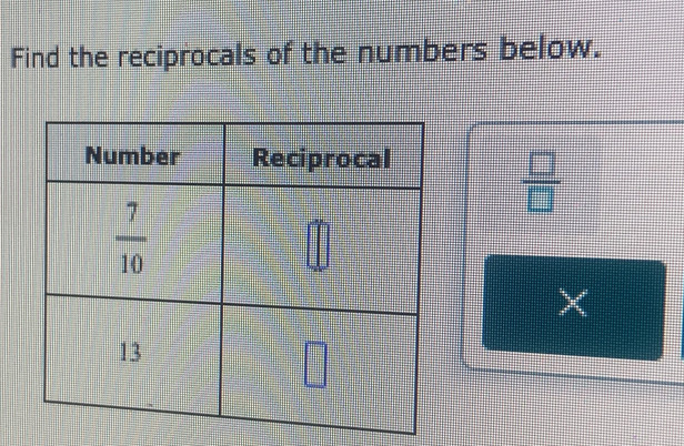 Find the reciprocals of the numbers below.
 □ /□  