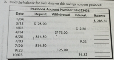 Find the balance for each date on this sav