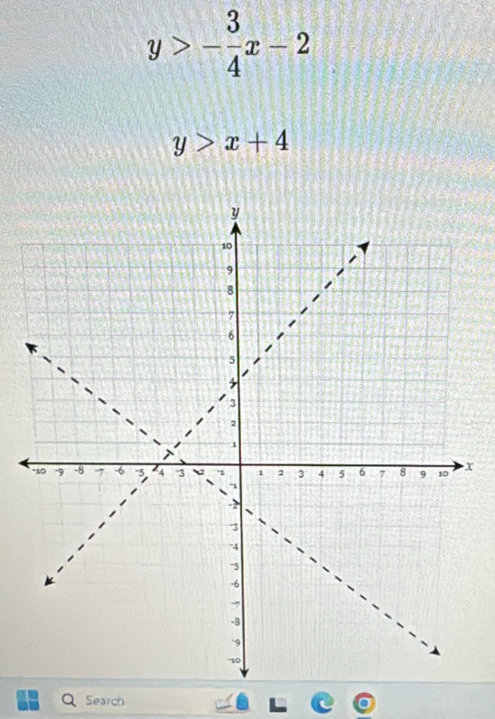 y>- 3/4 x-2
y>x+4
x
Search