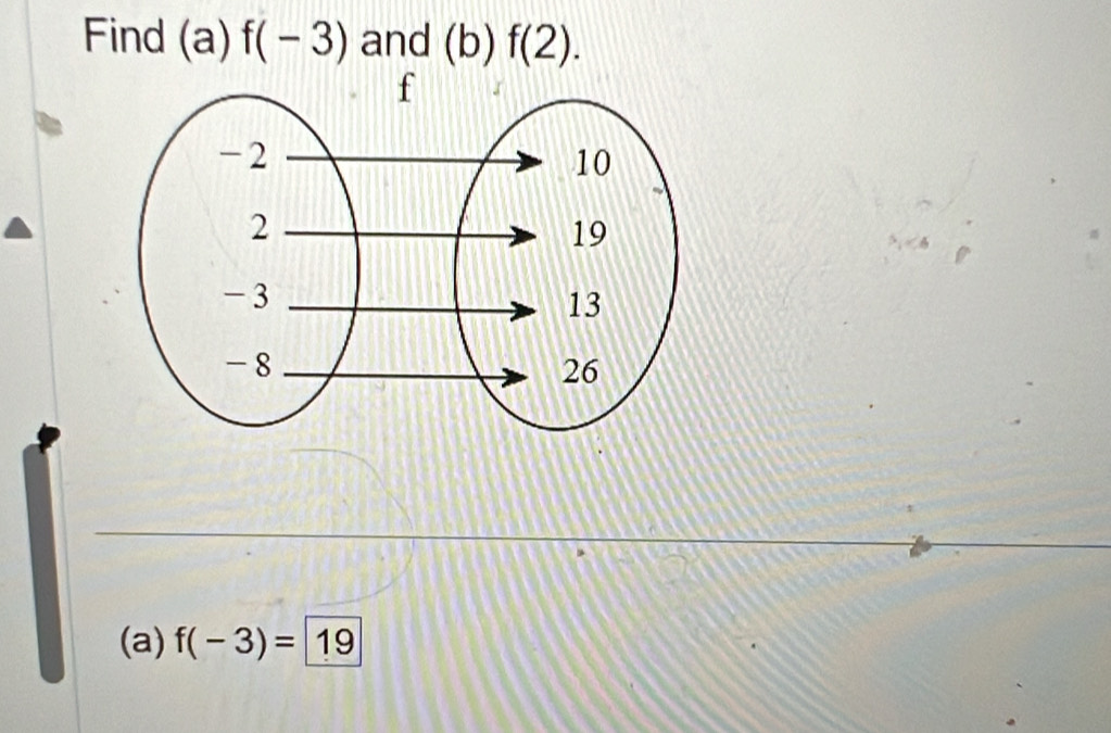 Find (a) f(-3) and (b) f(2). 
(a) f(-3)= 19