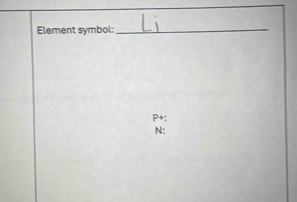 Element symbol:_
P+ :
N :