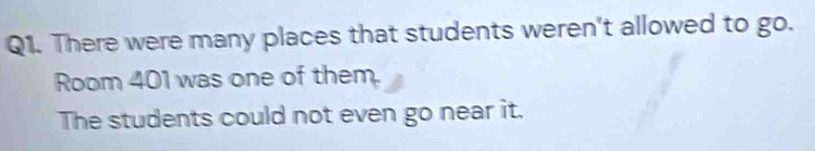 There were many places that students weren't allowed to go. 
Room 401 was one of them. 
The students could not even go near it.