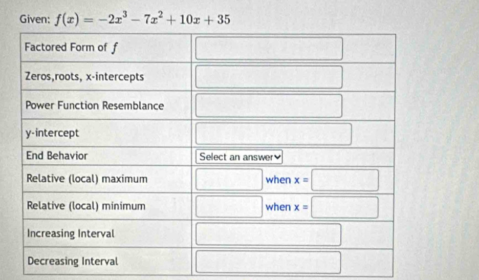 Given: f(x)=-2x^3-7x^2+10x+35