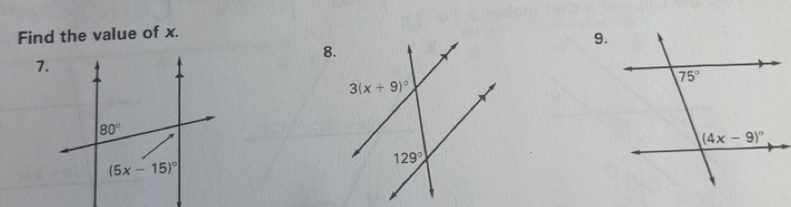 Find the value of x.
9.
8.
7.