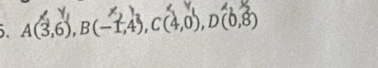 ). A(3,6), B(-1,4), C(4,0), D(0,8)