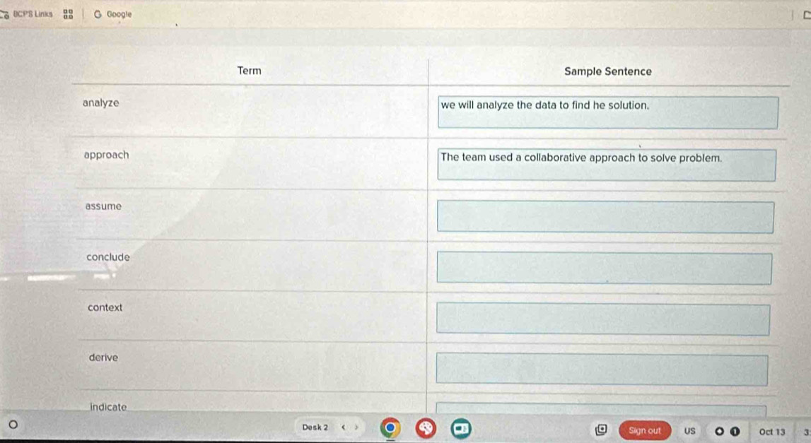 BCPS Links Google 
Desk 2 Sign out US Oct 13 3