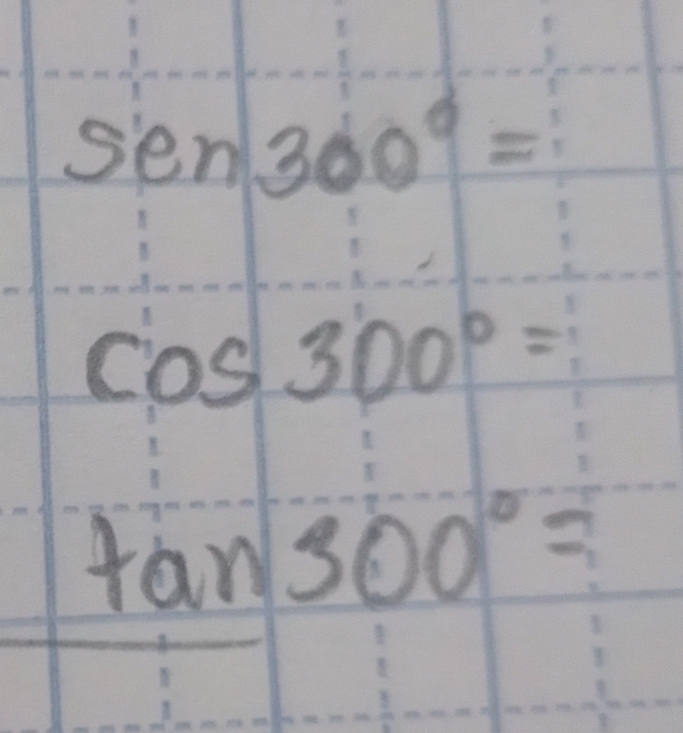 sen300°=
cos 300°=
tan 300°=