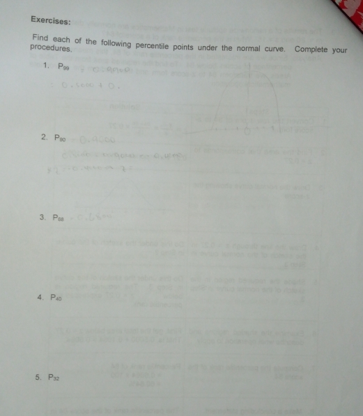 Find each of the following percentile points under the normal curve. Complete yur
procedures.