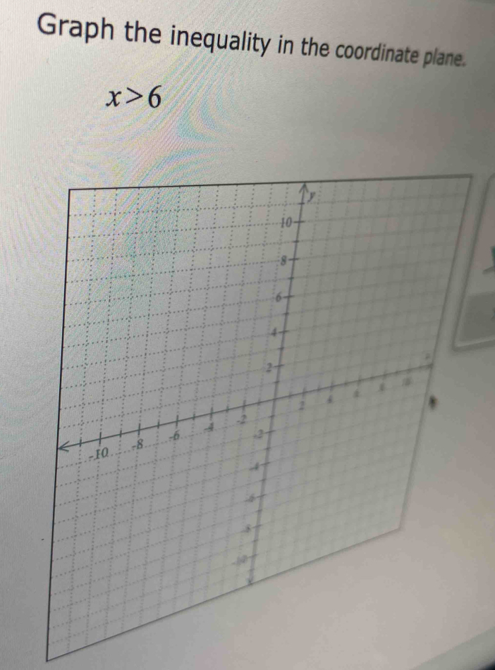 Graph the inequality in the coordinate plane.
x>6