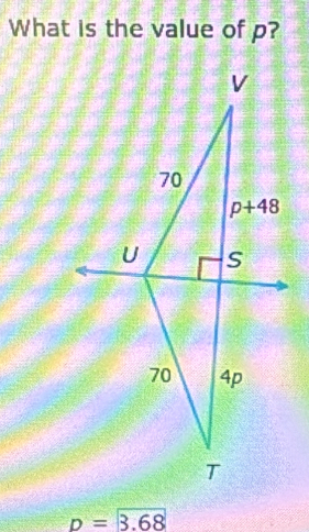 What is the value of p?
D=3.68