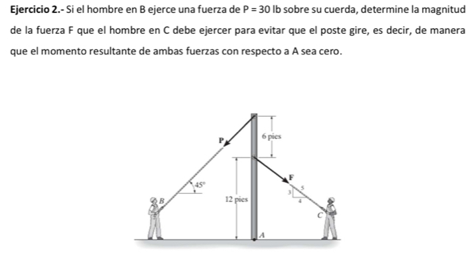Resuelto:Ejercicio 2.- Si el hombre en B ejerce una fuerza de P=30 Ib ...